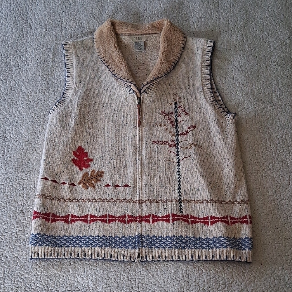 Teddi Cream Knit Vest with Red and Blue Accents
